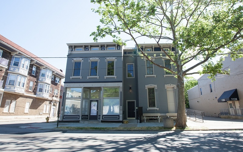 blue building front