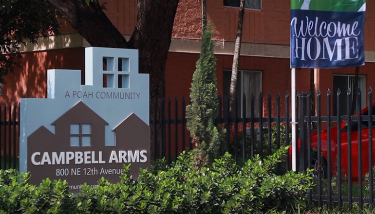Campbell Arms Apartments Welcome sign
