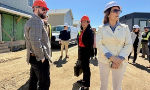 Juana Matias, center, secretary of the Executive Office of Housing and Livable Communities, visited Cape Cod on Tuesday to tour affordable housing sites. With her are state Sen. Julian Cyr, left, and Rep. Hadley Luddy, right.