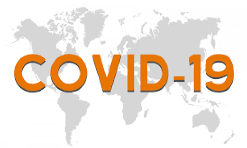graphic of world map overlaid with COVID-19 text