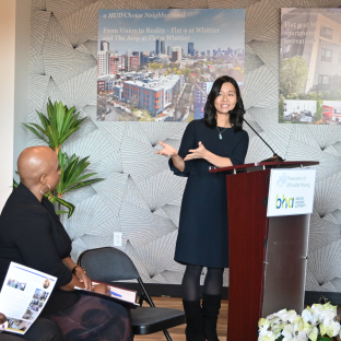 Mayor Wu at the podium